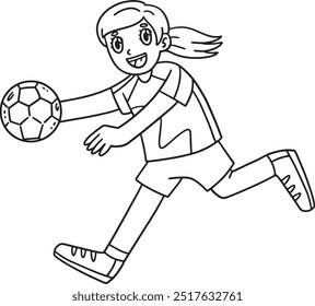 Female Handball Player Running with Ball Isolated 