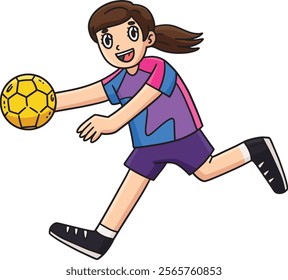 Female Handball Player Running with a Ball Clipart