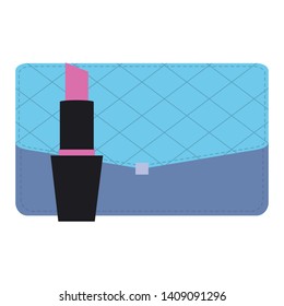 female handle wallet with lispstick vector illustration