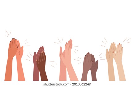 Female hands applaud. Women clap. Multicultural arm. Greetings, ovation, support. Flat Vector illustration on white background