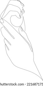 Weibliche Hände, die Creme auftragen. Kontinuierliche Zeichnung einer Linie. Vektorgrafik.