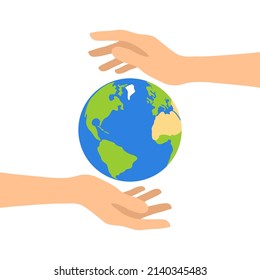 Female hands carring planet Earth between them isolated on a white background. Earth day concept