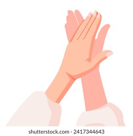 Female hands is clapping. Applauding female hands. Congratulation gesture. Vector clipart