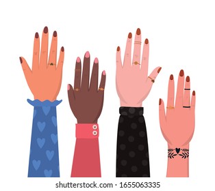 female hands design of Collaborative team cooperation together partnership unity idea strategy solution togetherness and occupation theme Vector illustration