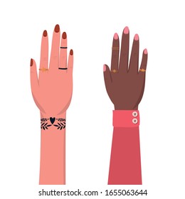 female hands design of Collaborative team cooperation together partnership unity idea strategy solution togetherness and occupation theme Vector illustration