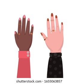 female hands design of Collaborative team cooperation together partnership unity idea strategy solution togetherness and occupation theme Vector illustration