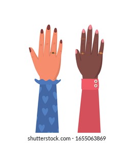 female hands design of Collaborative team cooperation together partnership unity idea strategy solution togetherness and occupation theme Vector illustration