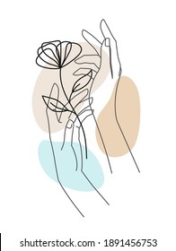 Female hands with flower and abstract background. For beauty salon spa products flower shop