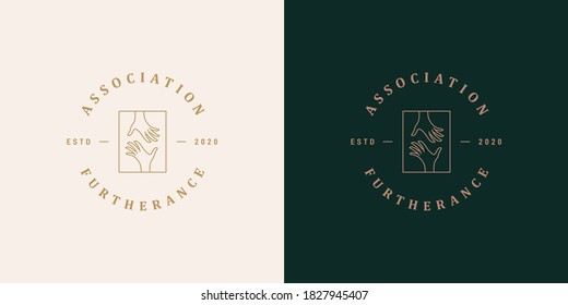 Female hands gestures logo face logo template linear vector illustration. Crossed woman arms elegant emblem design for cosmetics packaging or charity brand line art style.