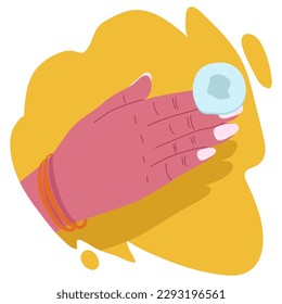 Female hands getting a manicure process. Professional beauty procedure with various manicure equipment and tools. Trendy acrylic nails. Flat vector illustration