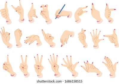 
Female hands. Hand sign illustration set.