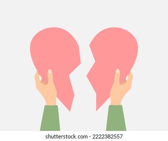 Female hands holding a broken heart. Vector illustration in flat style