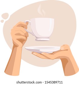 Female hands holding a cup of hot drink like coffee or tea. Coffee day. Hyugge. Twosome conversation.