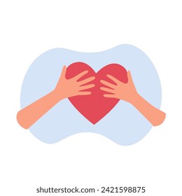 female hands holding a red heart. Self-love, care, support. Psychology of relationships