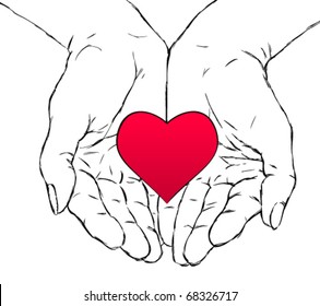 female hands holding red heart