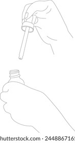 Weibliche Hände hält Pipette zur Hautpflege mit Öl Serumflasche, Creme. Vektorillustration von Hand zeichnen 