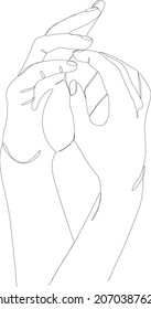 Female hands isolated on white background line art vector illustration. For Manicure, beauty salon logo, background, print design.