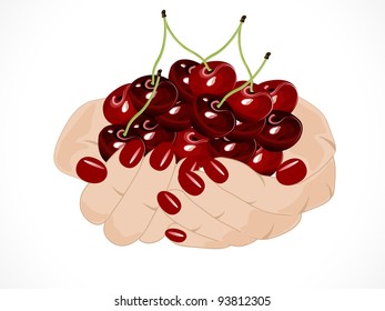 Female hands with long nails holding cherries