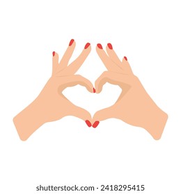 Female Hands Make Heart Sign, Isolated On White Background. Vector Illustration