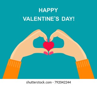 Female hands making heart sign. Valentines day. Vector flat style illustration