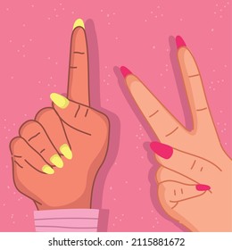 female hands with manicure cartoon