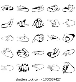 Female hands with manicure, vector set of beautiful woman hands isolated on white background