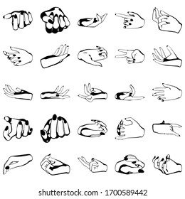 Female hands with manicure, vector set of beautiful woman hands isolated on white background