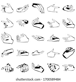Female hands with manicure, vector set of beautiful woman hands isolated on white background