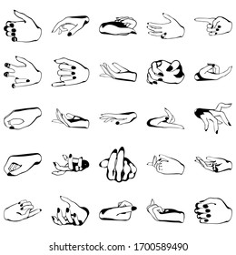 Female hands with manicure, vector set of beautiful woman hands isolated on white background