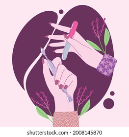 female hands with nail file and tool manicure
