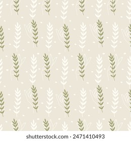 Manos femeninas con Elementos naturales sin patrón. Diseño floral plano de marca. Hierba que sostiene la mano