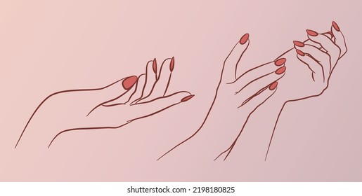 Female Hands. Outline. Vector design.