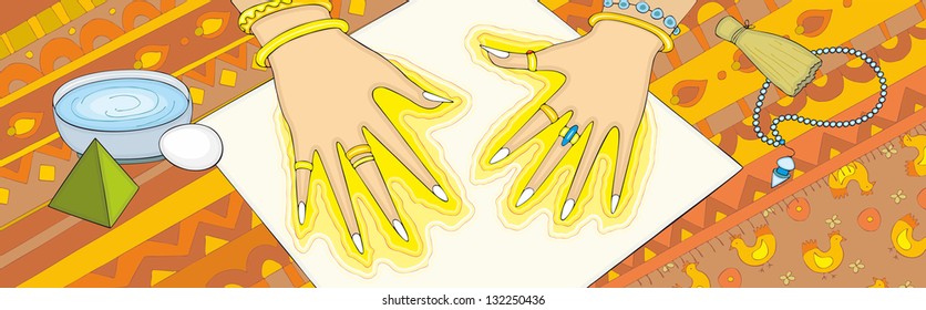 Female hands radiating light