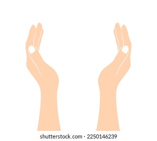 Female hands raised up isolated on a white background. Flat vector illustration