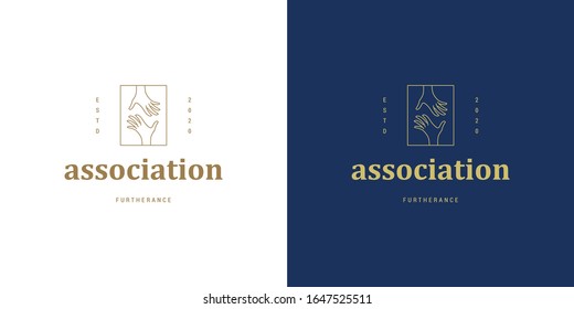 Female hands reaching to each other gesture line vector logo emblem design template illustration simple minimal linear style. Outline graphics for relations product and partnership company