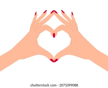 Female hands with red nails folded in the shape of a heart. EPS 10 vector illustration.