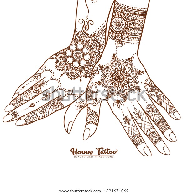 Female Hands Traditional Indian Henna Tattoo Stock Vector (Royalty Free ...