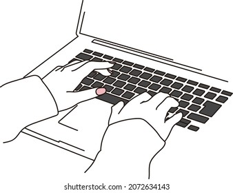 Händchen, die einen Computer tippen