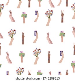Female hands, in various poses and various objects with hands.Cartoon style and flat design. Transparent background