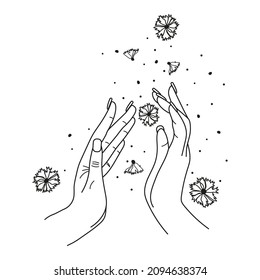 Arte de línea vectorial de manos femeninas. Ilustración aislada