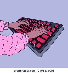 Female hands working on keyboard. Working, studying, work from home concept.