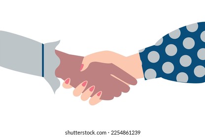 Female handshake, business greeting, hands vector illustration