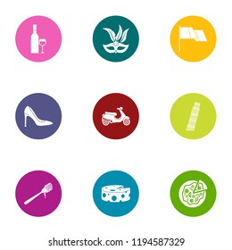 Female happiness icons set. Flat set of 9 female happiness vector icons for web isolated on white background