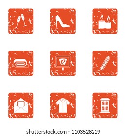Female happiness icons set. Grunge set of 9 female happiness vector icons for web isolated on white background