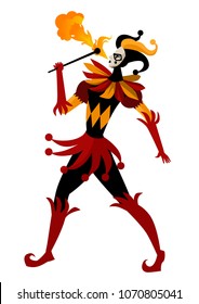 female harlequin dancing with fire