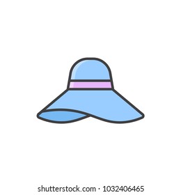 Female hat flat line colored icon.