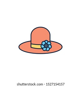 female hat with flower summer icon line and fill illustration