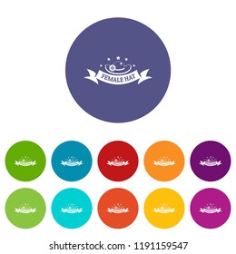 Female hat icons color set vector for any web design on white background