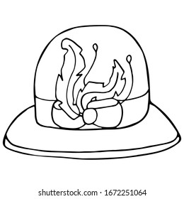 Sombrero femenino con fondo blanco. Ilustración vectorial de contorno de doodle. Diseño, coloreado, pantalones-t, logotipo de marca, placa, pantalones-t, taza de impresión, postal.