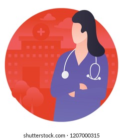 
Female having stethoscope depicting medical person 
